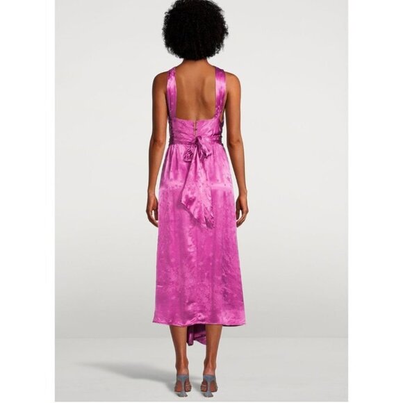 NWT SABINA MUSAYEV Satin Midi Dress Pink Floral embossed Barbiecore L - Picture 5 of 5